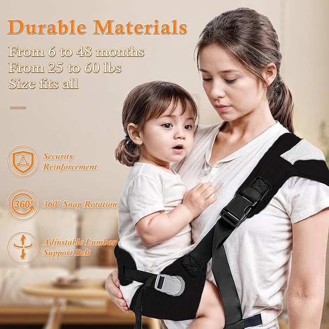 Baby Carrier Newborn to Toddler - Adjustable Sling Carrier for 25-60lbs, Comfortable Hands-Free Carrying (Black)-CubbioJoy