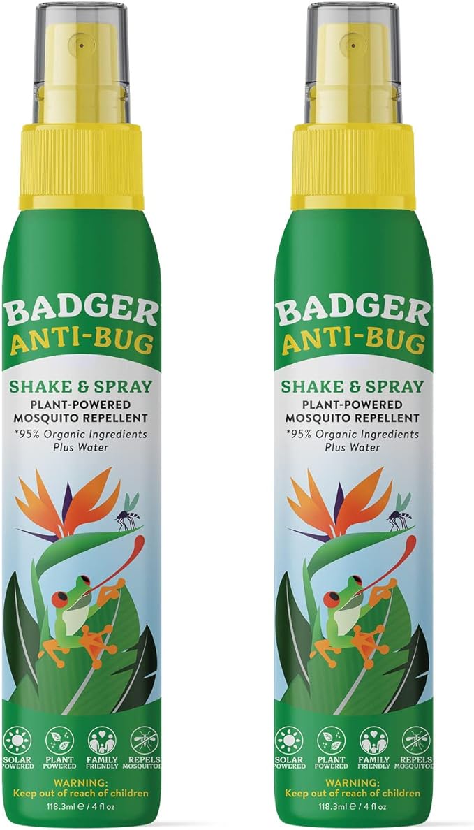 Badger Bug Spray, Family Friendly All Natural Mosquito Repellent w/Organic Essential Oils, Great Smelling Citronella Spray, Effective for 3 Hours, Deet-Free Vegan Insect Repellent, 4 fl oz, 2-Pack-CubbioJoy
