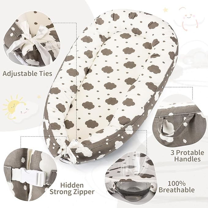 Baby Lounger- Baby Nest for 0-24 Months, Ultra Soft Organic Cotton Breathable & Portable Baby Lounger, Baby Lounger Pillow for Newborn-CubbioJoy