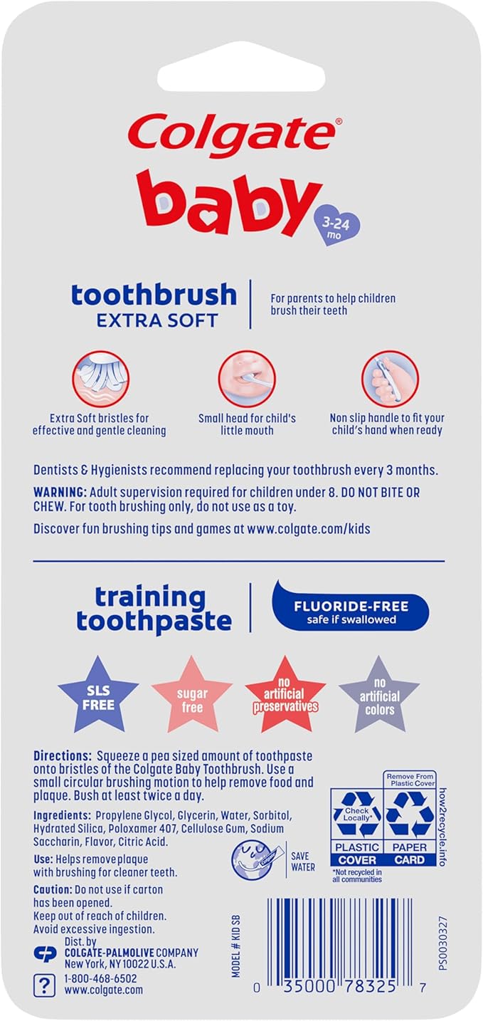 Colgate Baby Training Toothpaste and Toothbrush Kit, Mild Fruit Flavor Set for Ages 3-24 Months (Pack of 2)-CubbioJoy