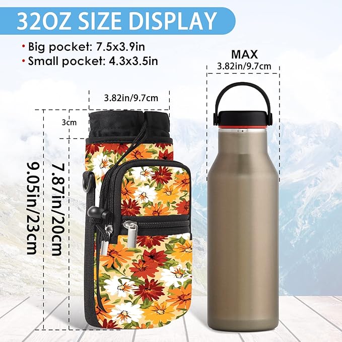 25/32/40/64oz Water Bottle Bag Holder Carrier-Insulated Crossbody Sling Case Sleeve with Strap & Pockets for Men Women Gym Cycling Travel Walking Hiking Camping-CubbioJoy