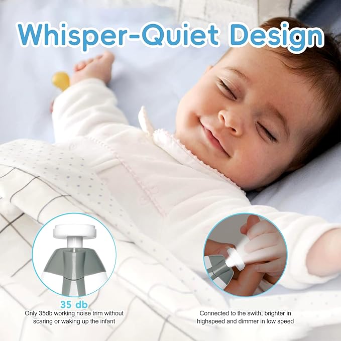 Baby Nail Trimmer Electric, 6 in 1 Baby Nail File Clippers Infant Grooming Kit Manicure Set for Toddler or Adults, Grey-CubbioJoy