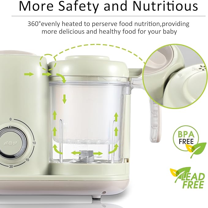 Baby Food Maker, 4 in 1 Baby Food Processor and Steamer, Puree Blender, Multifunctional Baby Puree Maker, Dishwasher Safe (Green)-CubbioJoy