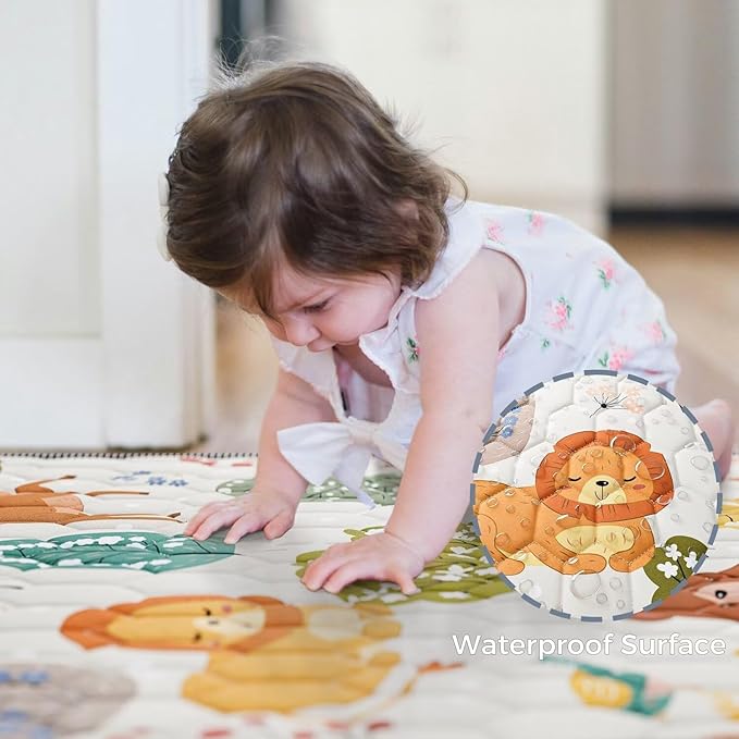 Baby Play Mat 50" X 50" Playpen Mat Waterproof Baby Floor Mat Non-Slip Cushioned Baby Crawling Mat, Activity Playmats for Babies, Toddlers, Infants, Play & Tummy Time (50x50, Fox)-CubbioJoy