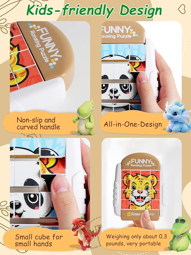 16-Piece Rotating Puzzles for Kids 4-6, Toddlers Puzzles 2-4, Road Trip, Airplane Activities Game, Travel Toys - Brain Teaser, Fine Motor Skills - Birthday Gifts Boys & Girls - Animals-CubbioJoy