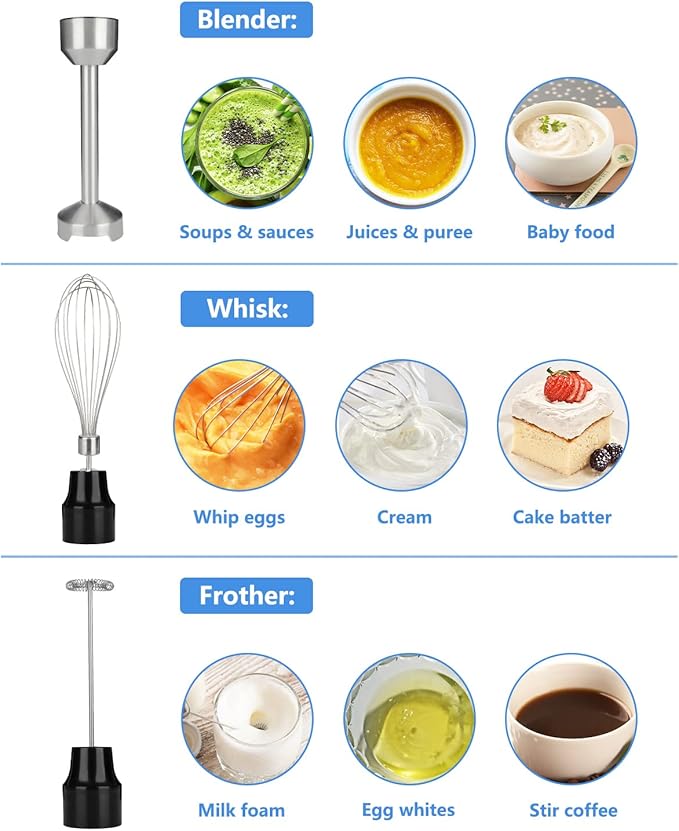 Immersion Blender Handheld,700W Hand Mixer Infinitely Variable Speeds,Multi-function Stainless Steel Stick Electric Kitchen Smoothie Blender with Detachable Whisk, Milk Frother,for Soup Puree-CubbioJoy