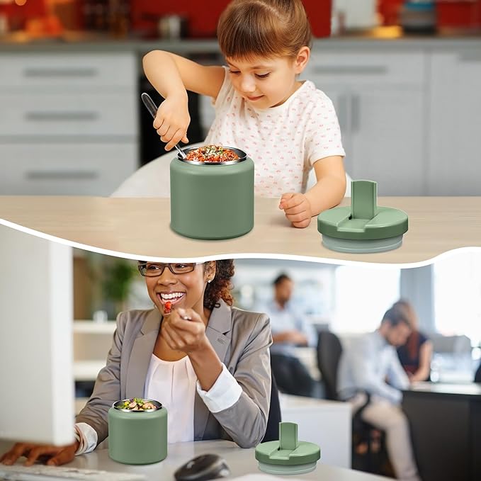 26oz Kids Jar for Hot Food, Insulated Vacuum Food Jar with Buckle Lid, Stainless Steel Wide Mouth Leak Proof Insulated Lunch Container for School Picnic Travel, Green-CubbioJoy