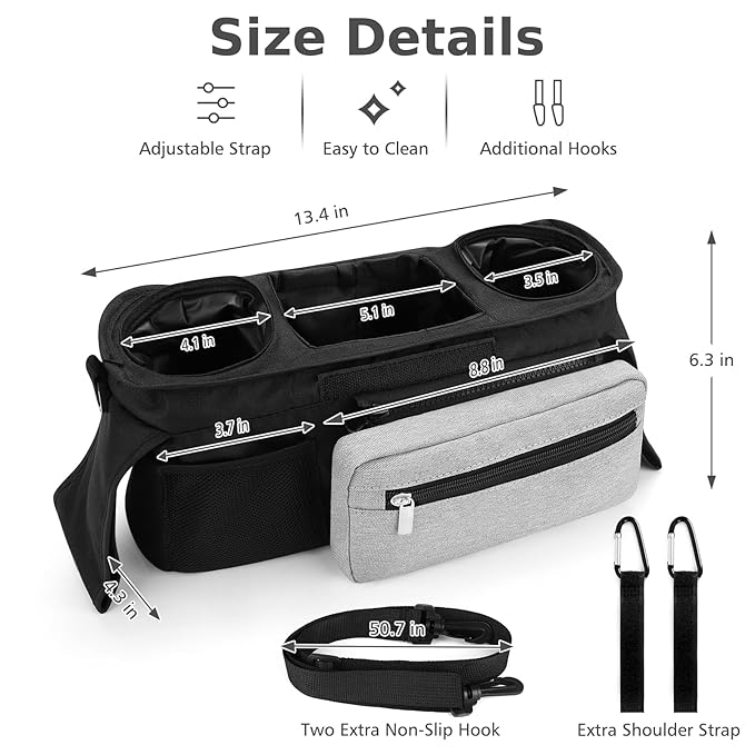 Accmor Universal Stroller Organizer with Insulated Cup Holder Detachable Phone Bag and Shoulder Strap,Stroller Bag Caddy Organizer Fits for Uppababy, Baby Jogger, Britax Strollers-CubbioJoy