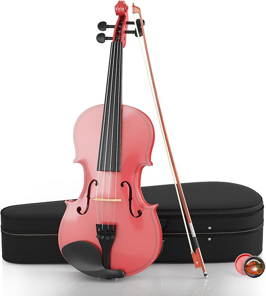 Beginner Violin 4/4, Full Size Violin for Adults, Teens, Student, Acoustic Fiddle Kit with Hard Case, Bow, Rosin, Bridge, Learners Age 12+ (Pink)-CubbioJoy