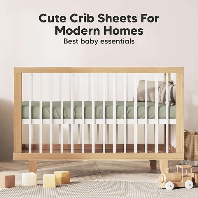 KeaBabies 2-Pack Organic Crib Sheets for Boys, Girls - 52x28 Fitted Crib Mattress Sheet Neutral, Breathable Jersey Cotton Cover for Baby Bed, Toddler Mattress, Soft & Cute Prints (Lichen)-CubbioJoy