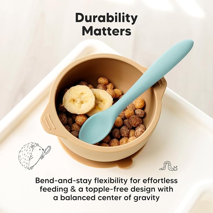 KeaBabies Silicone Baby Spoons, Self Feeding 6-12 months - 3-Pack Baby Weaning Eating Utensils,Toddler First Food Training Spoon,Infant,Kids Feeding Supplies Essential Set,Dishwasher-safe (Pastel Sky)-CubbioJoy