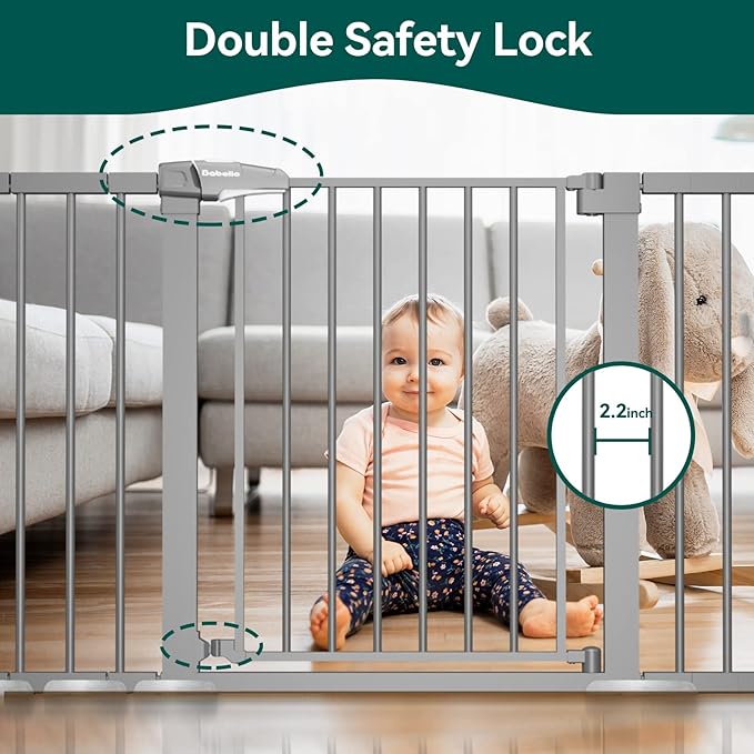 BABELIO 29-55 Inch Extra Wide Baby/Dog Gate, Metal Auto Close for The House and Doorways, Pressure Mounted Pet Door, NO Need Tools and Drilling, with Wall Cups, Gray-CubbioJoy