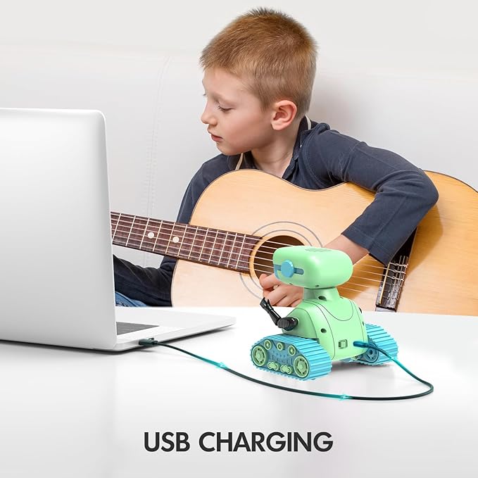 ALLCELE Robot Toys, Rechargeable RC Robots for Kids Boys, Remote Control Toy with Music and LED Eyes, Ideal Gift for Children-Green Blue-CubbioJoy