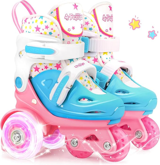 Adjustable Roller Skates for Kids Girls Ladies with Light Up Flash LED Wheels(Age 3-9),Three-Point Type Balance,Gift Box Packing for Toddlers,Children-CubbioJoy