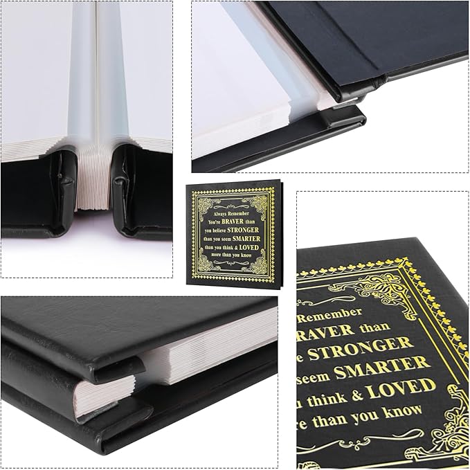 Inspirational Leather Photo Album,Magnetic Self-Stick Page Photo Album,Family Album,Hand Made DIY Albums Holds 3x5, 4x6, 5x7, 6x8 Photos (black-always remember)-CubbioJoy