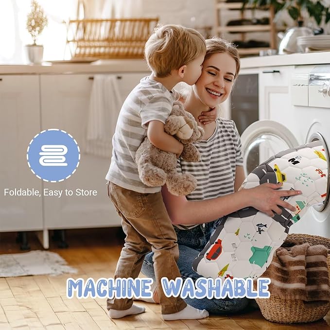 Car Portable Baby Play Mat 50x50 Playpen Mat Upgraded Thicken Baby Floor Play Mat Non-Slip Cushioned Crawling Mat Waterproof Activity Playmats for Babies Toddlers Infants (50x50, Letter Car)-CubbioJoy