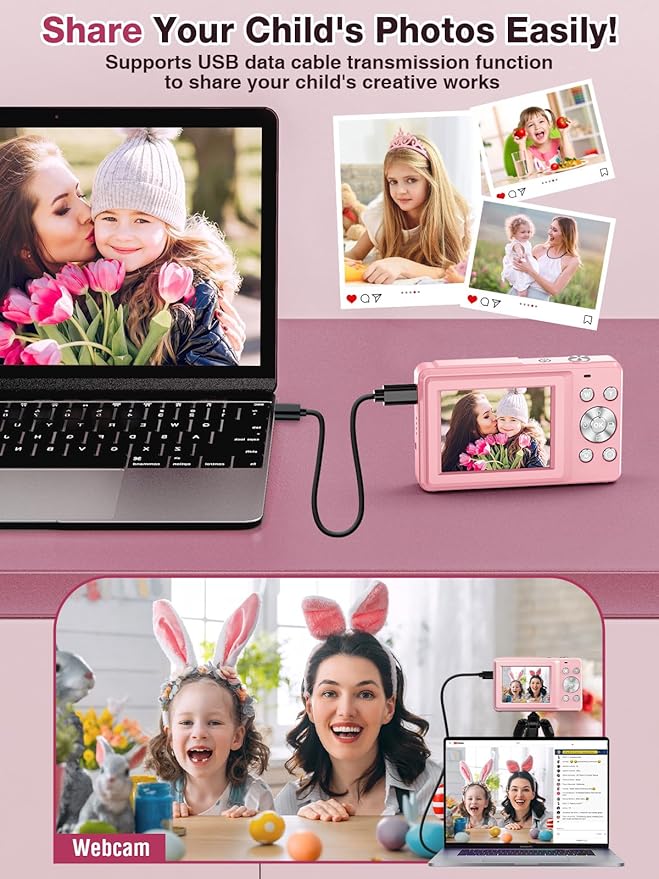 Digital Camera,FHD 1080P Kids Camera 44MP Point and Shoot Digital Cameras with 32GB Card,16X Zoom,Anti-Shake,Date Stamp,Compact Small Cameras Photography for Kids Student Teen Girl Boy(Pink)-CubbioJoy
