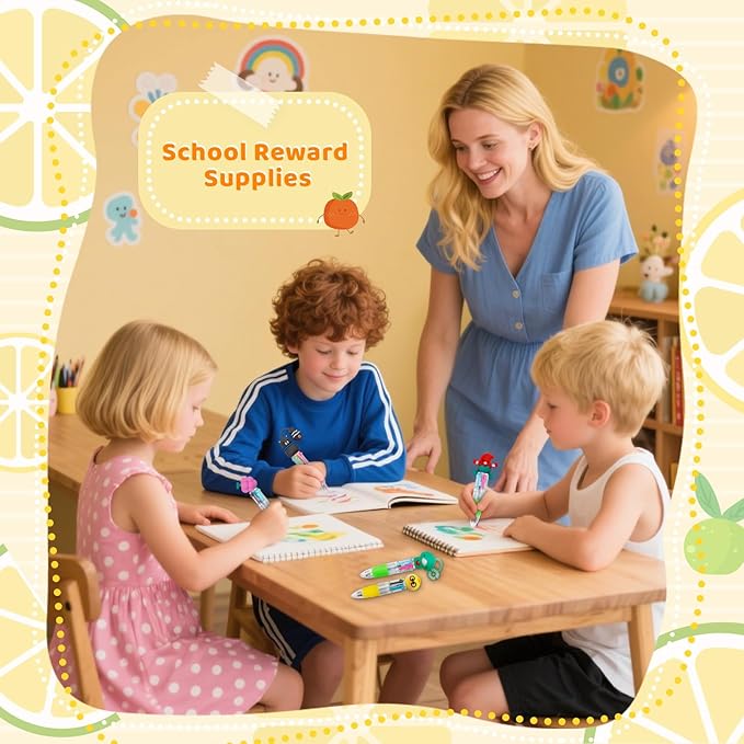 30Pcs Mini Multicolor Pens in One 4-in-1 Cute Pens Bulk for Kids, Ballpoint Pen for Birthdays and Children's Parties, Fun Gifts Assorted Ink Kawaii Pen(Fruits and Animals)-CubbioJoy