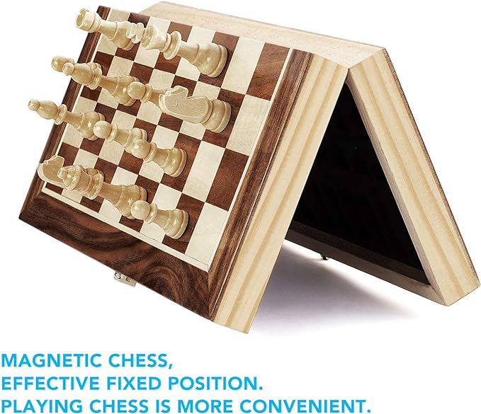 Amerous Chess Set, 12"x12" Folding Wooden Standard Travel International Chess Board Game Set with Magnetic Crafted Pieces For 2 Players-CubbioJoy