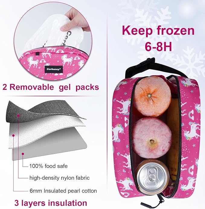 Cerbonny Small Cooler Bags: Freezable, Insulated Lunch Bags for Work/School Travel - fits Yogurt | 3+(Unicorn)-CubbioJoy