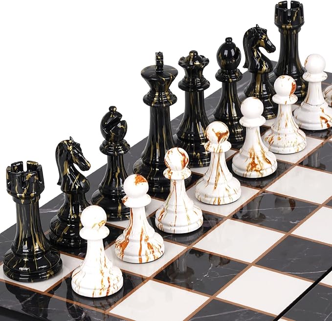 15" Large Chess Set for Adults with Weighted Acrylic Chess Pieces 3.5" King & Portable Folding Marbling Wooden Chess Board Travel Chess Sets Family Board Game Gift – Elegant Classic Chess Game-CubbioJoy