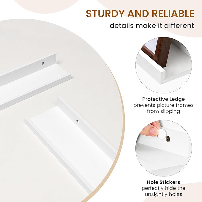 Axeman Picture Ledge Shelf, Floating Shelves for Wall Decor Storage Set of 6, 24 inch Floating Wall Mounted Shelves, Wall Shelves with Lip for Living Room, Bedroom, Nursery, Bathroom, Kitchen, White-CubbioJoy
