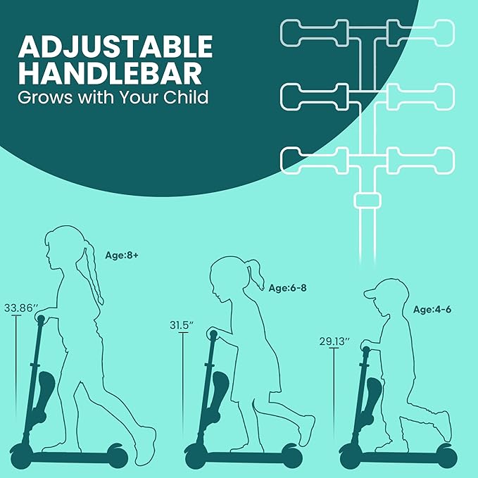 Aqua 3 Wheel Scooter with Seat for Kids – Light-Up LED Wheels, Adjustable Handlebar and Seat, Smooth PU Wheels, Wide Anti-Slip Deck, Rear Foot Brake – Toddler Outdoor Toys for Ages 2+-CubbioJoy