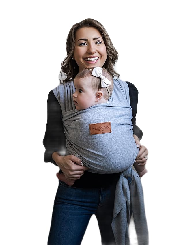 Baby Wrap Carrier - Premium Cotton Baby Carrier Wrap for Newborn to Toddler- Infant Carrier- Baby Holder One Size Fits All with Front Pocket (Grey) by Max&so-CubbioJoy