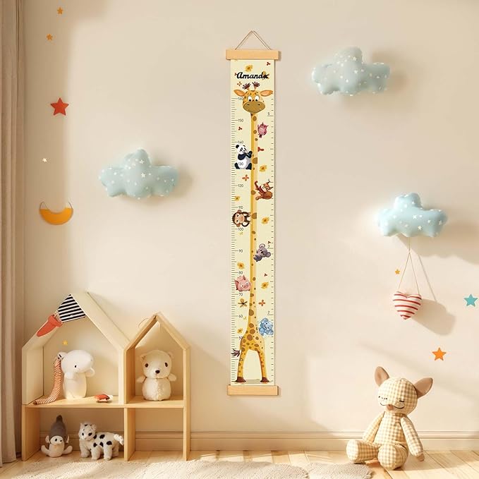 Customize Name Growth Chart Wall, Funny Giraffe Premium Canvas Removable Height Chart for Kids, Height Measurement for Wall, Unisex Kids Room Wall Decor, Measuring Height Charts-CubbioJoy