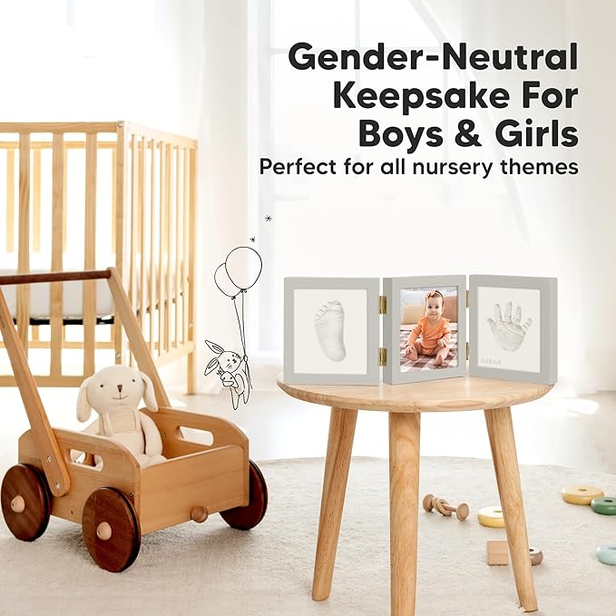 Baby Shower Gifts for Boys, Girls - Baby Hand and Footprint Kit, Newborn Handprint Kit, Keepsake Photo Frame, Nursery Picture Frame, Gender-Neutral Newborn Keepsake Gifts (Cloud Gray)-CubbioJoy