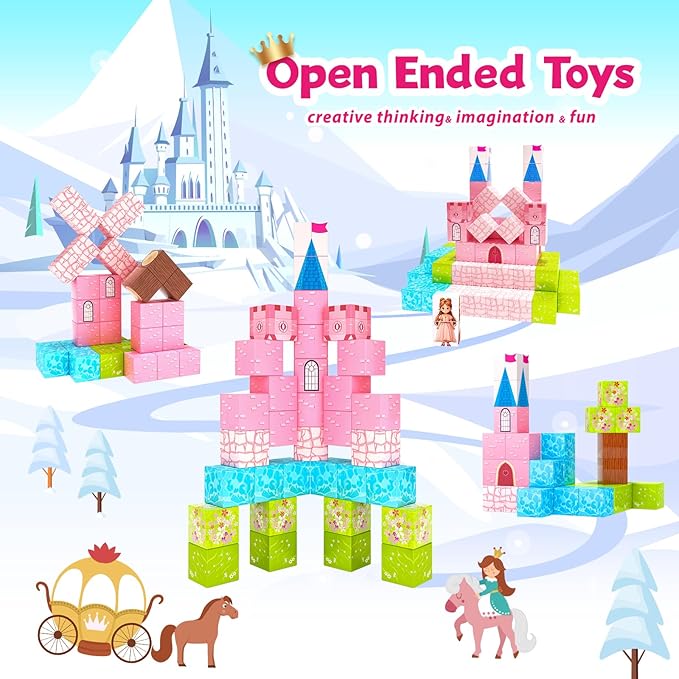 64 Pcs Magnetic Blocks-Princess Castle Collection World,Magnetic Building Blocks for 3+ Year Old Boys & Girls, Creative STEM Sensory Toys,Christmas Birthday Gifts for Kids Ages 3-8-CubbioJoy