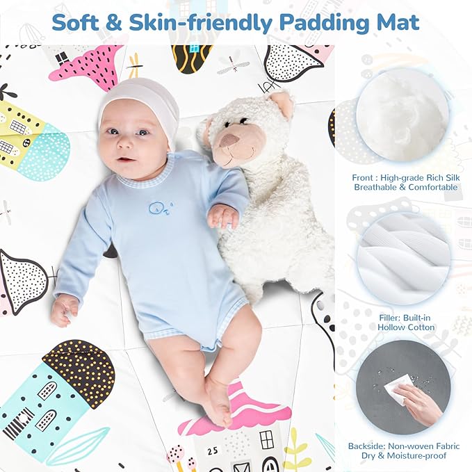 Baby Play Mat Tummy Time Mat with Exclusive Foldable Design, Stage-Based Skill Development Activity Gym, Machine Washable Baby Play Mats for Floor with Gift Package (Zebra)-CubbioJoy