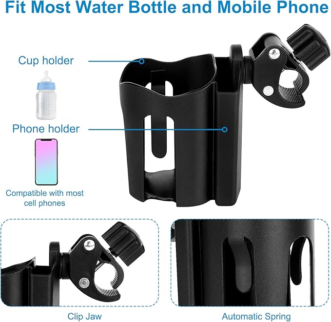 Accmor Stroller Cup Holder with Phone Holder, Universal Cup Holder, Bike Cup Holder, 360° Rotatable Large Caliber Drinks Holder for Stroller, Bike, Wheelchair, Walker-CubbioJoy