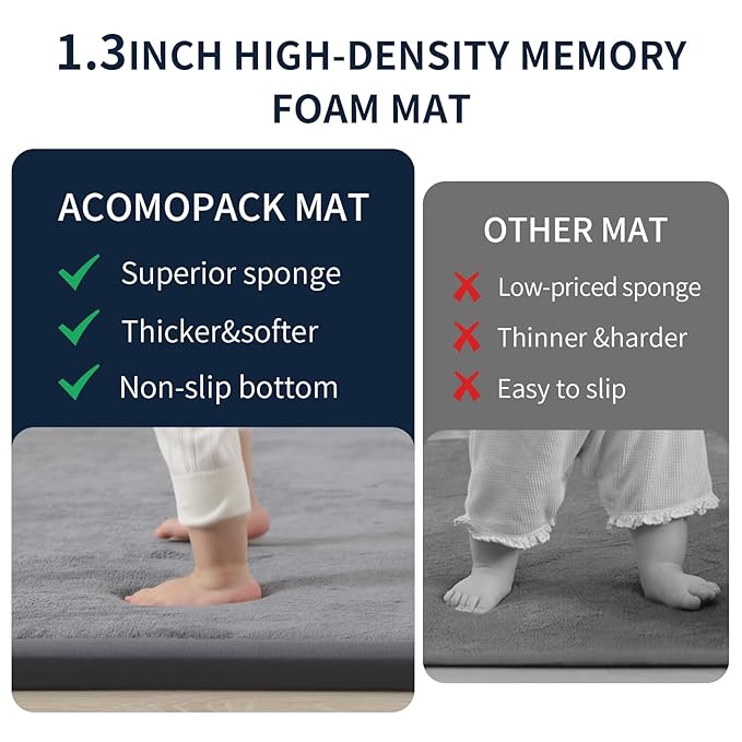 ACOMOPACK Baby Play Mat for Floor 1.3" Thick Memory Foam Play Mat 79"×157" Tummy Time Crawling with Non-Slip Bottom for Living Room,Nursery,Soft Velvet Playpen Mats for Kids,Infants（Dark Grey）-CubbioJoy