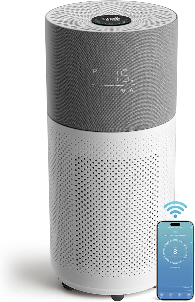 CleanForce Air Purifier for Home Large Room up to 2550 ft², Swiss Sanitized HEPA & Carbon Filter, asthma & allergy friendly Certified for Dust/Pollen/Pet Dander, Alexa/App Control, Ozone-Free, Rainbow-CubbioJoy