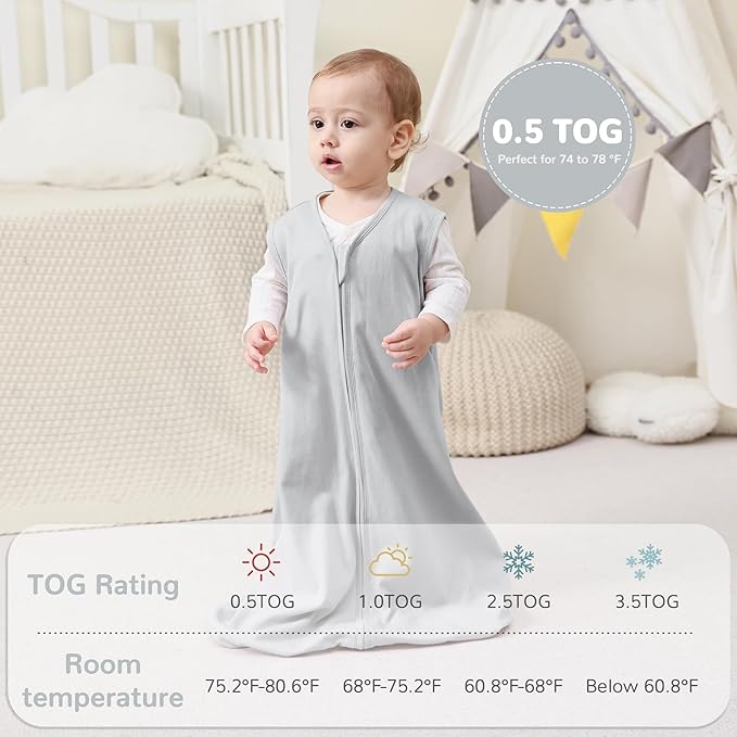 JELLYMONI Baby Sleep Sack 18-24 Months 100% Cotton Wearable Blanket, 0.5 TOG Soft Lightweight Toddler Sleeping Sack 3 Pack 2-Way Zipper Newborn Sleep Sacks-CubbioJoy