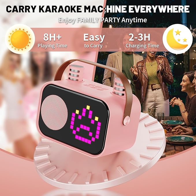 Karaoke Machine for Kids Adults, Portable Bluetooth Karaoke Speaker with 2 Wireless Microphones, Pixel Display Light, Birthday Gifts Toys for Girls & Boys Ages 3, 4, 5, 6, 7, 8, 9,10,11,12+ Years-CubbioJoy
