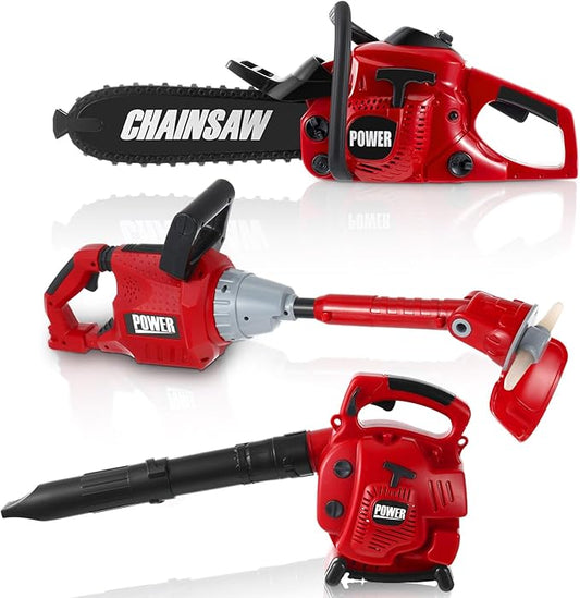 3 Pcs Toy Gardening Tool Set for Kids Toy Leaf Blower Weed Trimmer Chainsaw Pretend Play Set with Lights and Sounds Birthday for Boys Girls-CubbioJoy