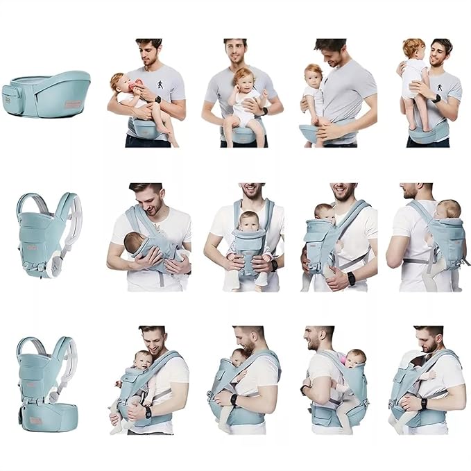 Baby Carrier, 3-in-1 Baby Carrier Newborn to Toddler with Hip Seat (Ergonomic M Position) for 0-36 Month/7-45lbs, Adjustable Size for Enhanced Lumbar Support,Perfect for On-The-go,Light Cyan-CubbioJoy