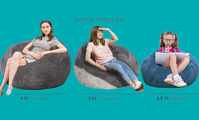 2 Pcs Classic Bean Bag Chair, with Faux Rabbit Fur Cover for Teens and Kids, Memory Foam Bean Bag Chairs, Ultra Soft Faux Fur Fabric, 2.5 feet Round Fluffy Bean Bag Sofa-CubbioJoy