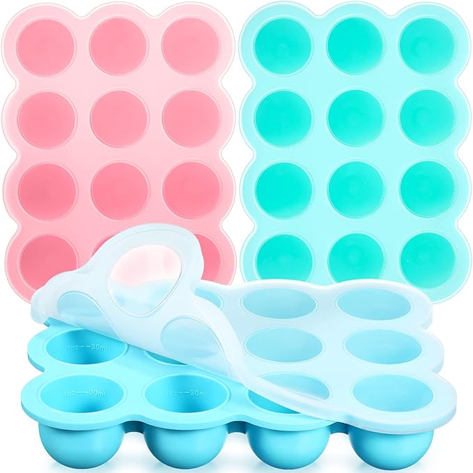 3 Pcs Baby Food Storage Container 12 Cup Silicone Baby Food Freezer Tray with Lid Stackable Reusable Silicone Freezer Tray for Food Vegetable Fruit Puree and Breast Milk(Multicolor)-CubbioJoy