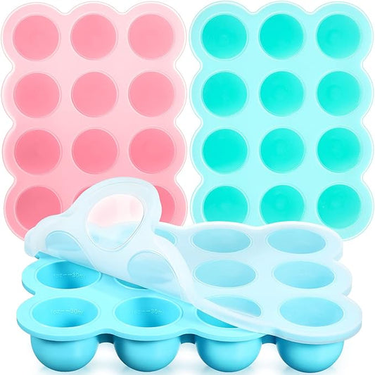 3 Pcs Baby Food Storage Container 12 Cup Silicone Baby Food Freezer Tray with Lid Stackable Reusable Silicone Freezer Tray for Food Vegetable Fruit Puree and Breast Milk(Multicolor)-CubbioJoy