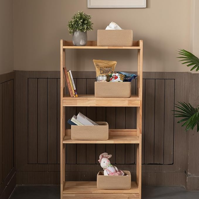 4 Pack Small Storage Shelf Baskets for Organizing, Mini Woven Rope Storage Bins for Towels, Cute Decorative Closet Organizer，Baby Nursery, Gift Empty Baskets -11.81''Lx7.87''Wx4.72''H-Jute-CubbioJoy