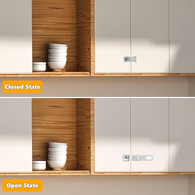 Alise Keyed Hasp Lock,3 Inch Safety Packlock Clasp Hasp Lock Latch with Lock,Door Hinge Lock with Keys Keyed Locking Hasp for Cabinets Closets Doors,Chrome-CubbioJoy