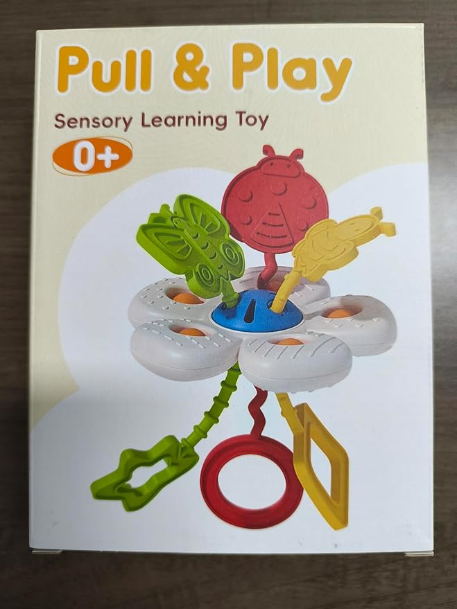 Baby Sensory Chew Toy for 6-12-18 Months, Soft Silicone Pull String Travel Toy for Car Seat & Stroller, Develops Fine Motor Skills & Vision, Early Learning Gift for Newborns and Toddlers Boys Girls-CubbioJoy