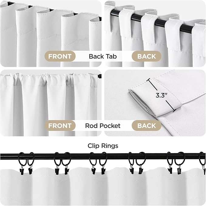 Joydeco 72 Inch 60% Blackout White Curtains 2 Panels, Elegant Semi Sheer Curtains for Bedroom, Thermal Insulated Black Out Drapes for Living Room, Rod Pocket Back Tab Drapes(W52 x L72 Inch,Pure White)-CubbioJoy