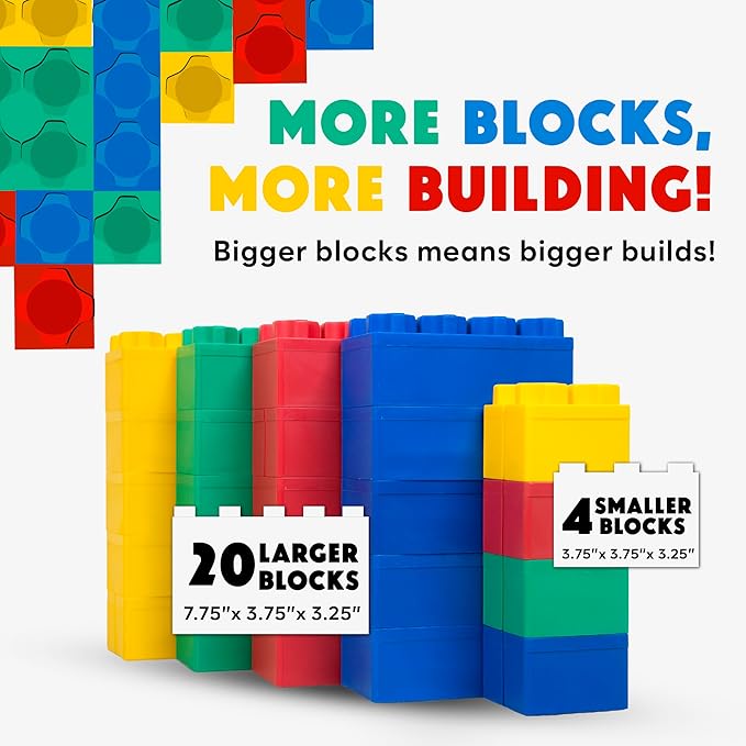 Big Blocks for Kids Ages 4-8, Indoor & Outdoor Blocks for Kids Jumbo Games, Large Building Blocks (24 PC) Beginner Set-CubbioJoy