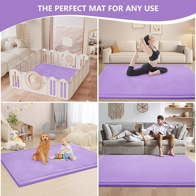 Baby Play Mat for Floor,1.3" Thick Memory foam Tummy Time Mat for Toddlers,Infants,kids,Water-Repellent Soft Nursery Rug,Extra Large Non Slip for Crawling&Yoga,Tatami Style for Living Room(Lavender)-CubbioJoy
