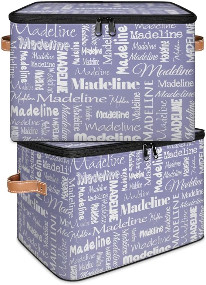 Custom Storage Basket with Name, Personalized Storage Bins with Zipper Lid, Foldable Fabric Storage Box Large capacity with Handle Haze Purple-CubbioJoy