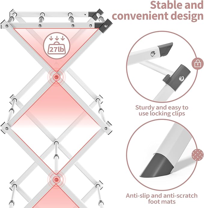 APEXCHASER Clothes Drying Rack, 3-Tier Laundry Drying Rack for Clothes, Expandable Metal Clothing Dryer, Collapsible Towel Rack, Air Drying Rack, White-CubbioJoy